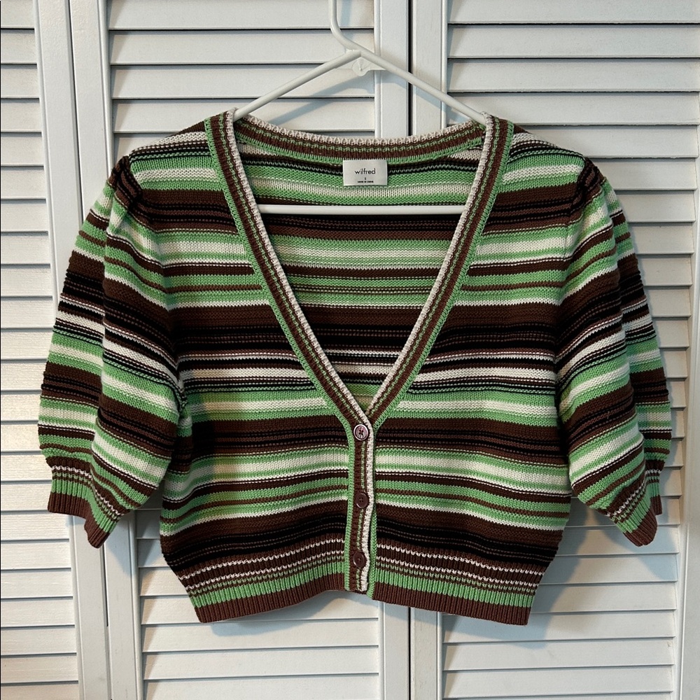 Wilfred Short sleeve Button up Top - Green and Brown (new without tags)